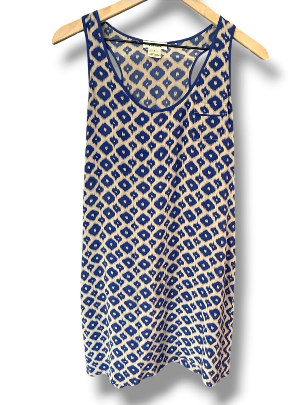 Barney's New York 100% Silk Sleeveless Blue‎ Ikat Print Racerback Top Dress Sz S